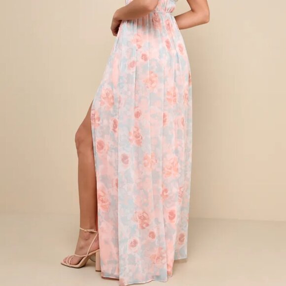 Lulus Exceptional Sweetness Peach Floral Off-the-shoulder Maxi Dress Pink - Picture 2 of 3